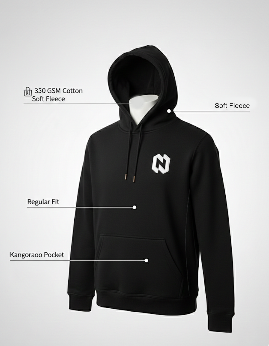 Pullover Hoodie Black 350gsm