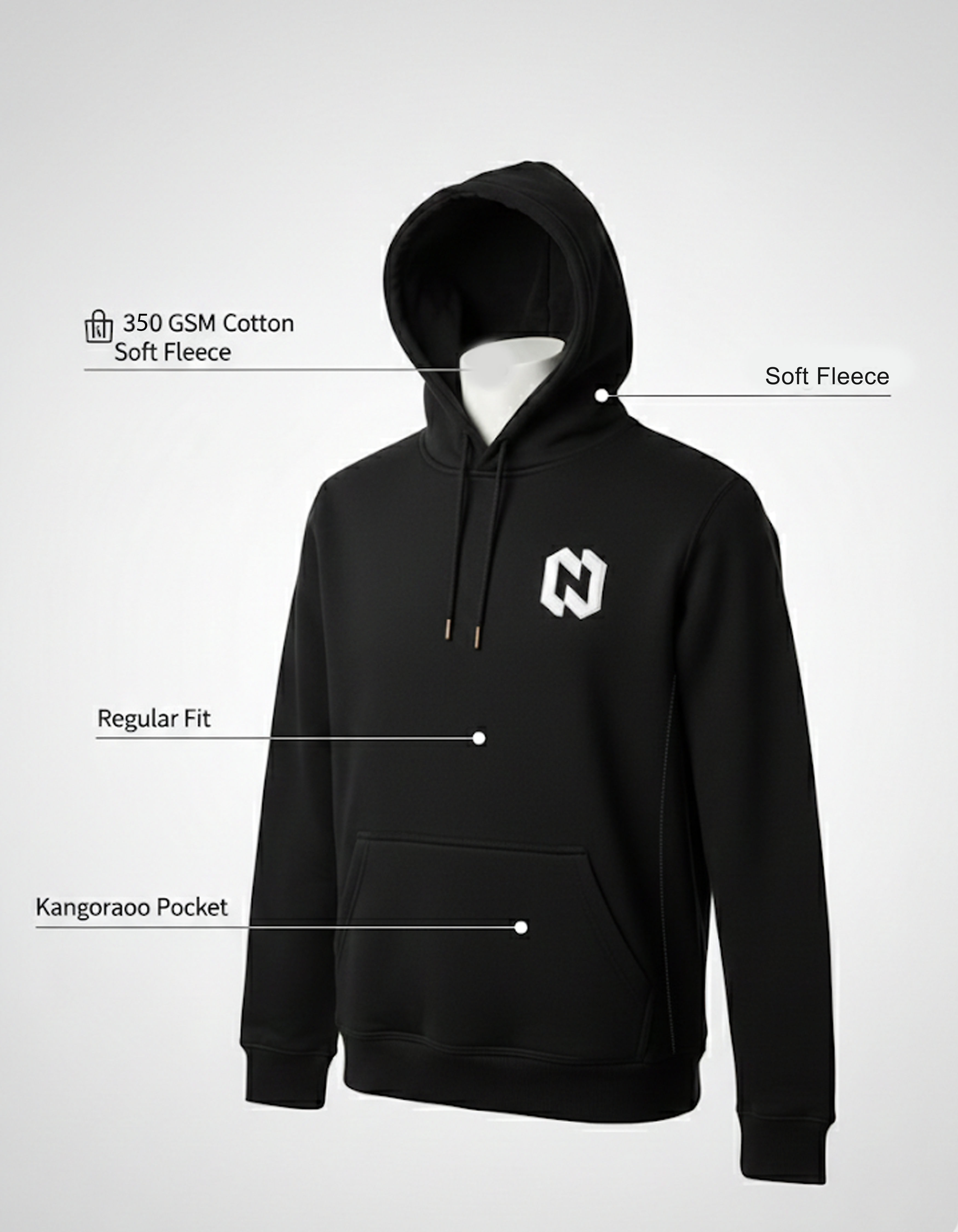 Pullover Hoodie Black 350gsm