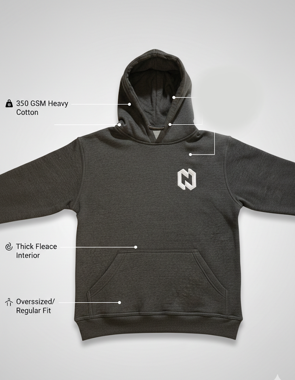 Pullover Hoodie Charcoal 350gsm