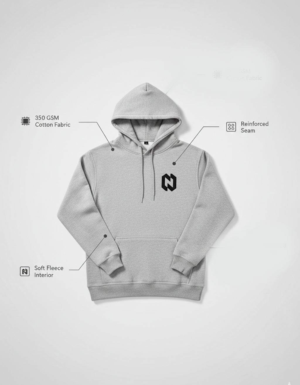 Pullover Hoodie Grey 350gsm