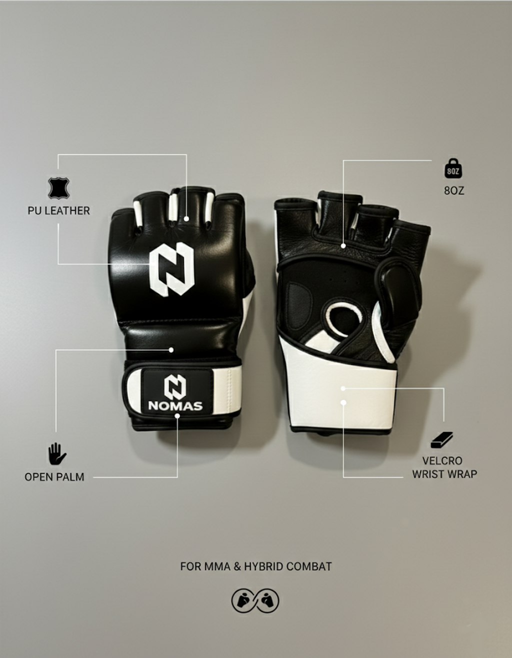 MMA Fight Gloves PU Training 8 oz - Velcro 60 Velcro Closure